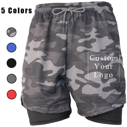 Men's 2-in-1 Running Shorts with Compression Liner - Available in 5 Colors (Camo Grey, Blue, Black, Grey, Red) for FREE Custom Print or Plain