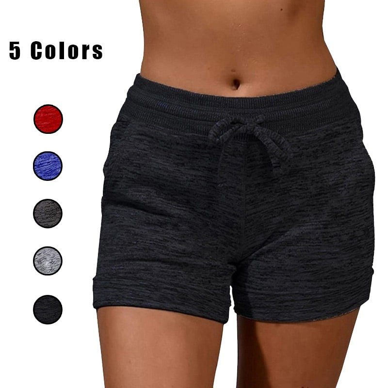 Women's Drawstring Shorts with Pockets - Front View, 5 Colors Available for Custom Print or Plain