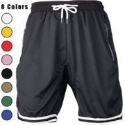 Men's Drawstring Shorts with Zipper Pockets and Striped Hem - Available in 8 Colors for FREE Custom Print or Plain