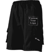 A pair of black men's cargo shorts with visible space for custom prints, highlighting its customizability.