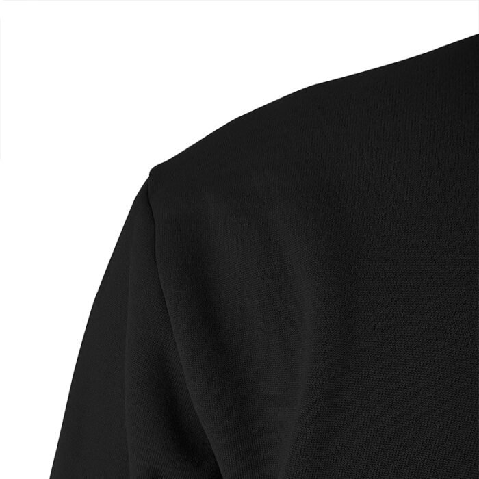 Close-up of the ribbed cuff on the sleeve of a black stand-collar half-zip sweatshirt, part of a Stand-Collar Half-Zip Sweatshirt Set.