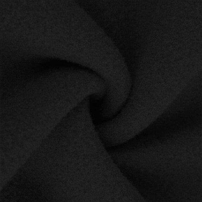 Close-up of the ribbed hem at the bottom of a black stand-collar half-zip sweatshirt, part of a Stand-Collar Half-Zip Sweatshirt Set.