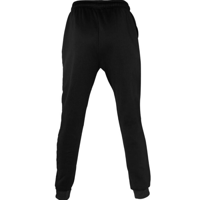 Full back view of 250G black jogger pants with ribbed ankle cuffs