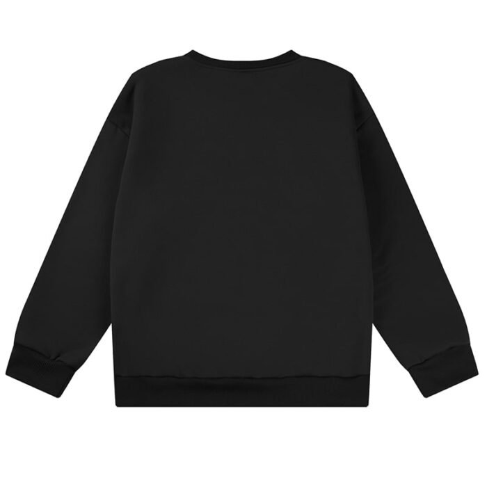 Back view of a plain black crewneck sweatshirt, part of a Crewneck Sweatshirt Set, showing the ribbed hem.