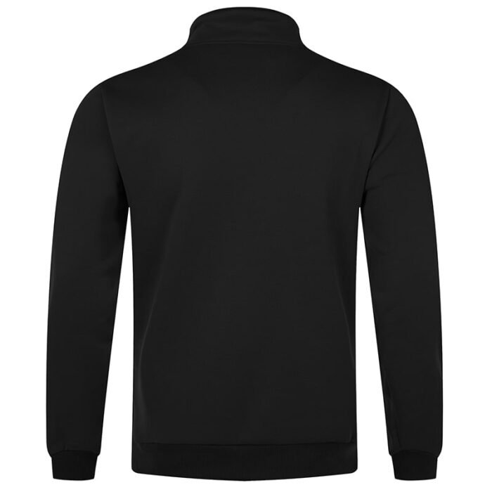 Back view of a black stand-collar full-zip sweatshirt, part of a Stand-Collar Zip-Up Sweatshirt Set.