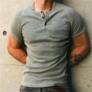Solid Color Men's Retro Summer Short Sleeve Fitness - Image 5