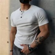 Solid Color Men's Retro Summer Short Sleeve Fitness - Image 9