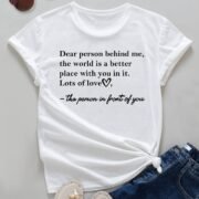 Women's Letter Printed Fashionable Round Neck Short Sleeved Shirt - Image 4