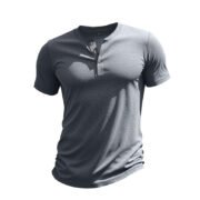 Muscle Bamboo Retro Henley Shirt Short Sleeve - 图片 10