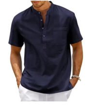 Summer New Men's Solid Color Stand Collar Short Sleeve Polo Shirt - immagine 10