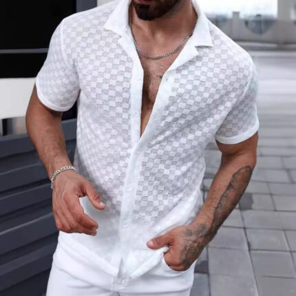 Men's Solid Color Lace Hollow Comfort Casual Shirt