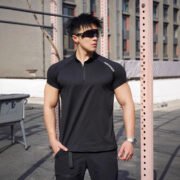 Short Sleeve Outdoor Sports Half Zipper Stand Collar T-shirt