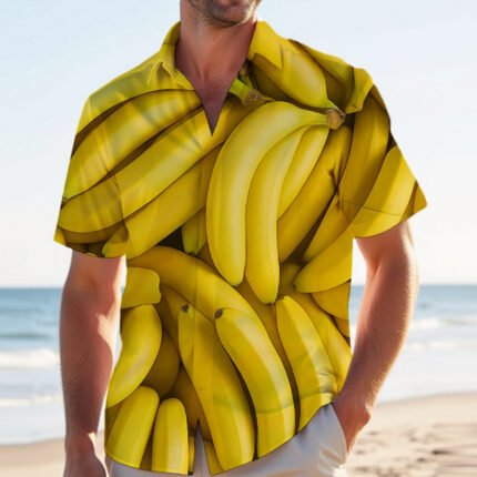 Lapel Printed Sleeve Button Men's Shirt