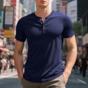 Muscle Bamboo Retro Henley Shirt Short Sleeve