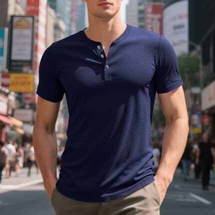 Muscle Bamboo Retro Henley Shirt Short Sleeve