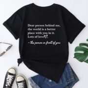 Women's Letter Printed Fashionable Round Neck Short Sleeved Shirt - Image 2