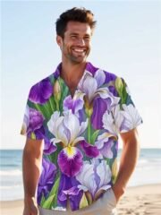 Lapel Printed Sleeve Button Men's Shirt - Imagem 8