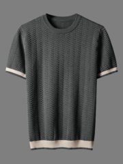 Men's Round Neck Contrast Color Jacquard Texture Slim-fit Short Sleeve - 图片 7