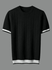 Men's Round Neck Contrast Color Jacquard Texture Slim-fit Short Sleeve - 图片 4
