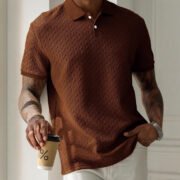 Men's Solid Color Polo Collar Short-sleeved Shirt - Image 3