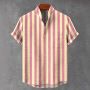 Men's Stand Collar Contrast Color Striped Casual Cool Versatile Short Sleeve