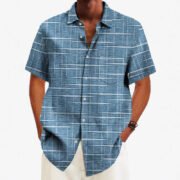Personal Leisure Loose Men's Cardigan Button Short Sleeve Shirt - 图片 2