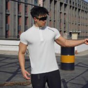 Short Sleeve Outdoor Sports Half Zipper Stand Collar T-shirt - Image 3