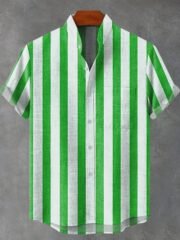 Men's Stand Collar Contrast Color Striped Casual Cool Versatile Short Sleeve - 图片 10