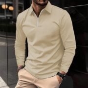 Zipper Men's Solid Color Long Sleeve Sports Polo Shirt - Image 4