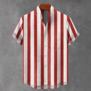 Men's Stand Collar Contrast Color Striped Casual Cool Versatile Short Sleeve - 图片 7