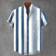 Men's Stand Collar Contrast Color Striped Casual Cool Versatile Short Sleeve - 图片 3