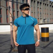 Short Sleeve Outdoor Sports Half Zipper Stand Collar T-shirt - Image 7